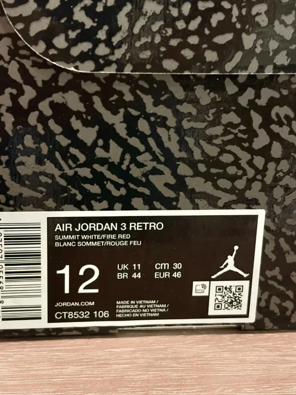 AIR JORDAN 3 RETRO SUMMIT WHITE/FIRE RED BLANC SOMMET/ROUGE FEU